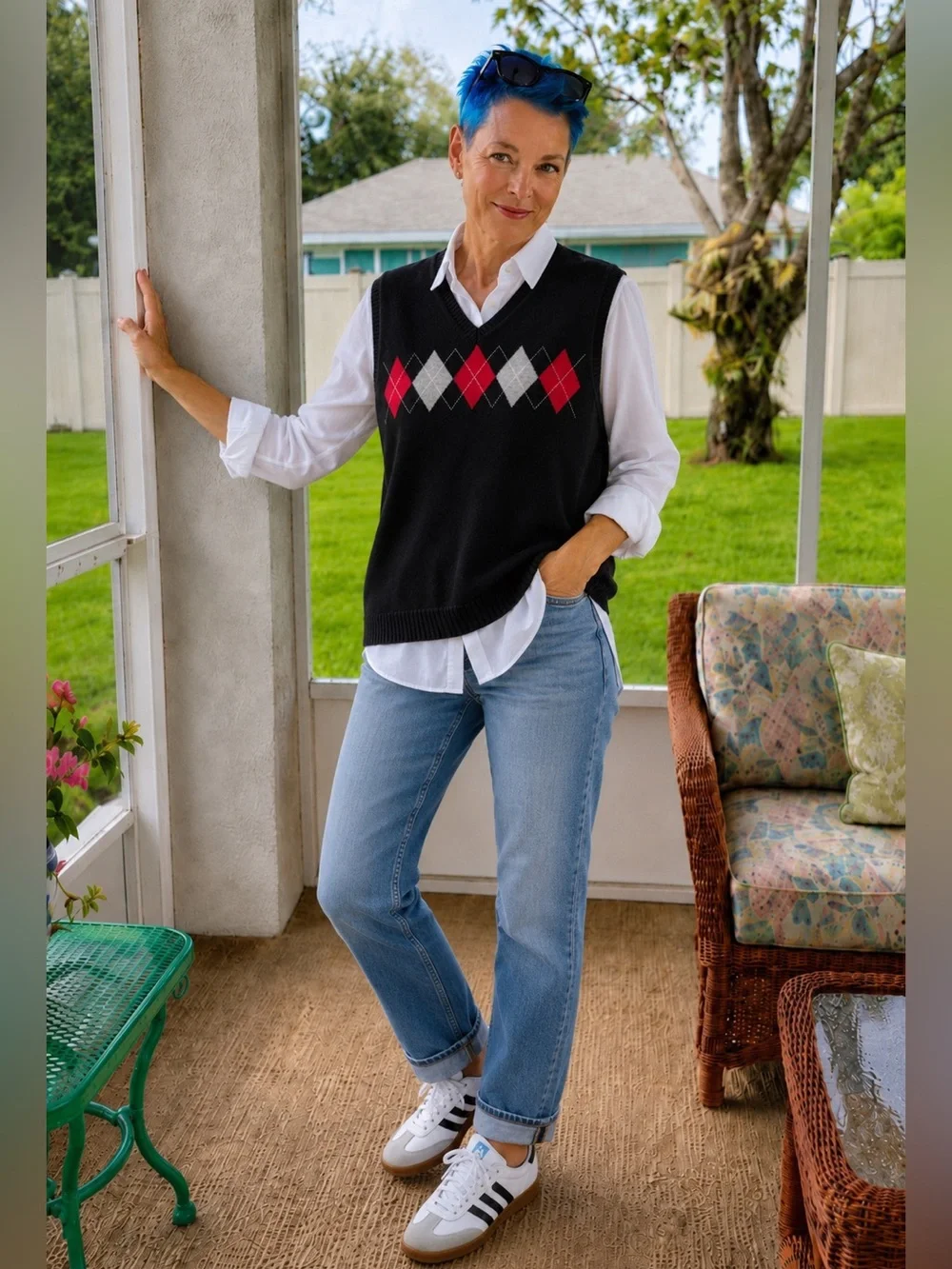 Club Room Men’s Argyle Sweater Vest L 100% Cotton Black Red Gray